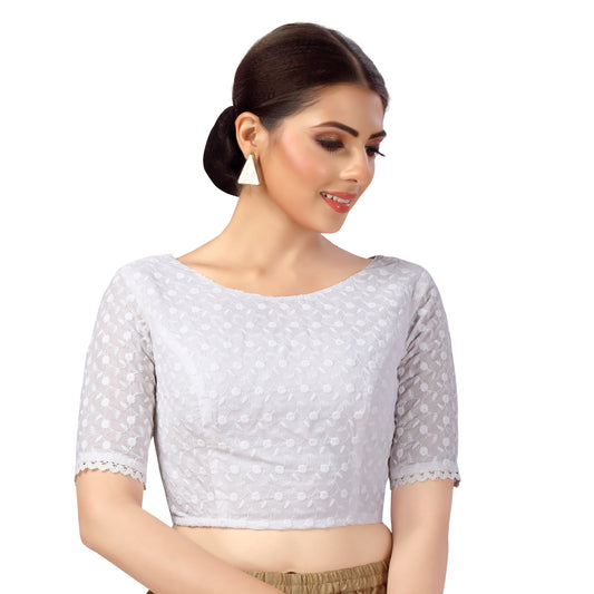 Women's White Chikankari Cotton Blouse (Design 2563)