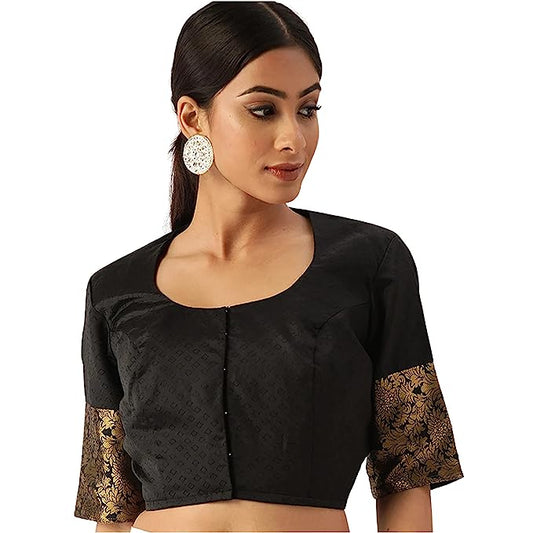 Women's Black Silk Brocade Polyester Blouse (Design 2574)