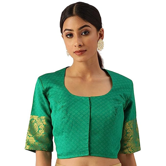 Women's Green Silk Brocade Polyester Blouse (Design 2574)