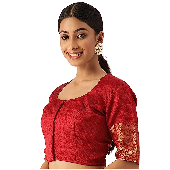 Women's Maroon Silk Brocade Polyester Blouse (Design 2574)