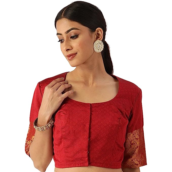 Women's Maroon Silk Brocade Polyester Blouse (Design 2574)