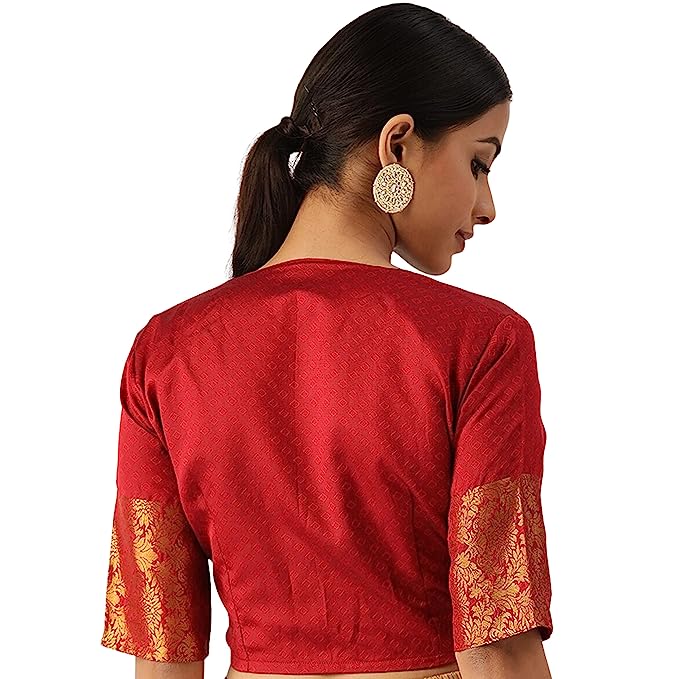 Women's Maroon Silk Brocade Polyester Blouse (Design 2574)