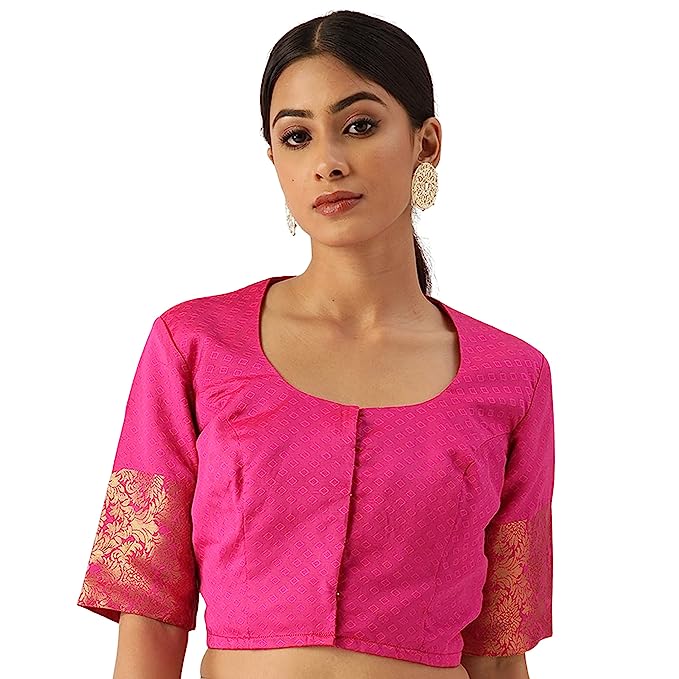 Women's Pink Silk Brocade Polyester Blouse (Design 2574)