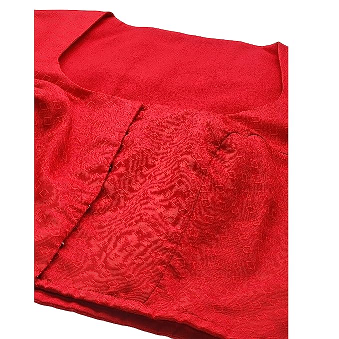 Women's Brocade Elbow Length Sleeves Golden Kanjivaram Border Saree Blouse (2574 - Red)