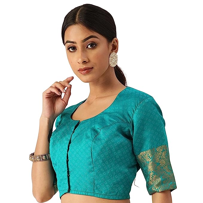 Women's Rama Green Silk Brocade Polyester Blouse (Design 2574)