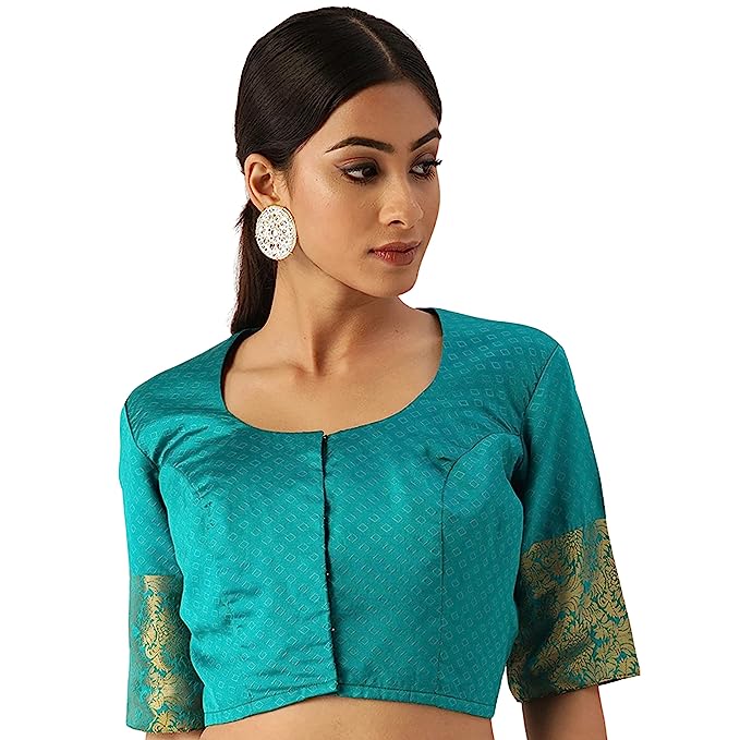 Women's Rama Green Silk Brocade Polyester Blouse (Design 2574)