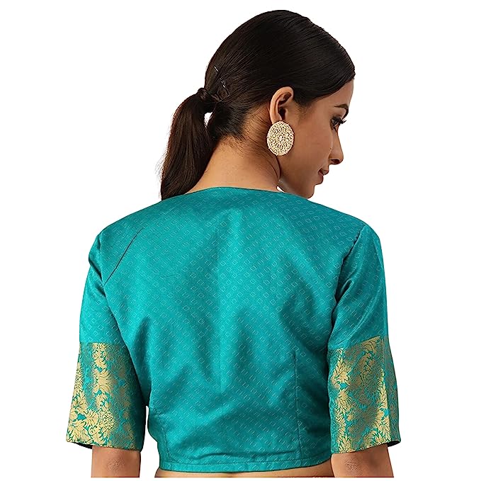 Women's Rama Green Silk Brocade Polyester Blouse (Design 2574)