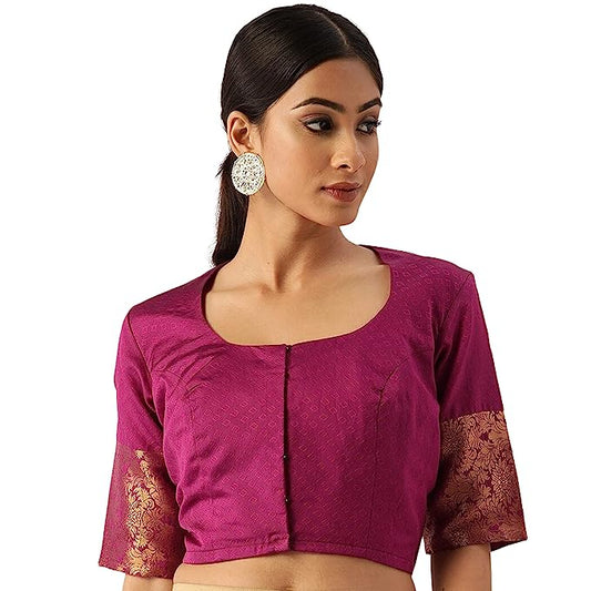 Women's Wine Silk Brocade Polyester Blouse (Design 2574)