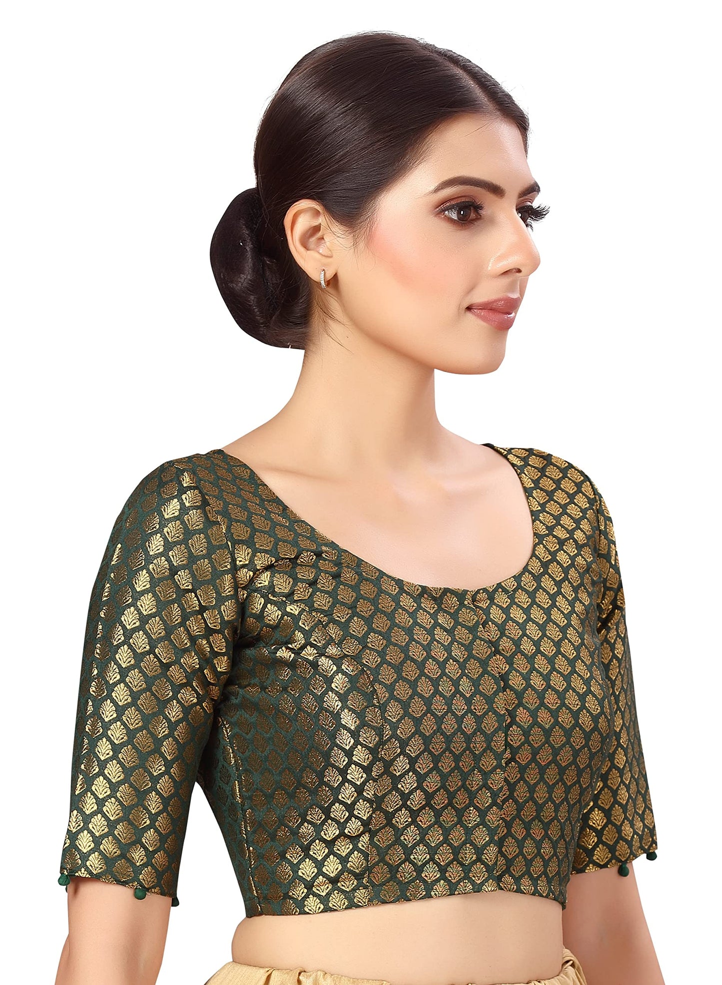 Women's Green Benaras Brocade Cotton Blouse (Design 2576)