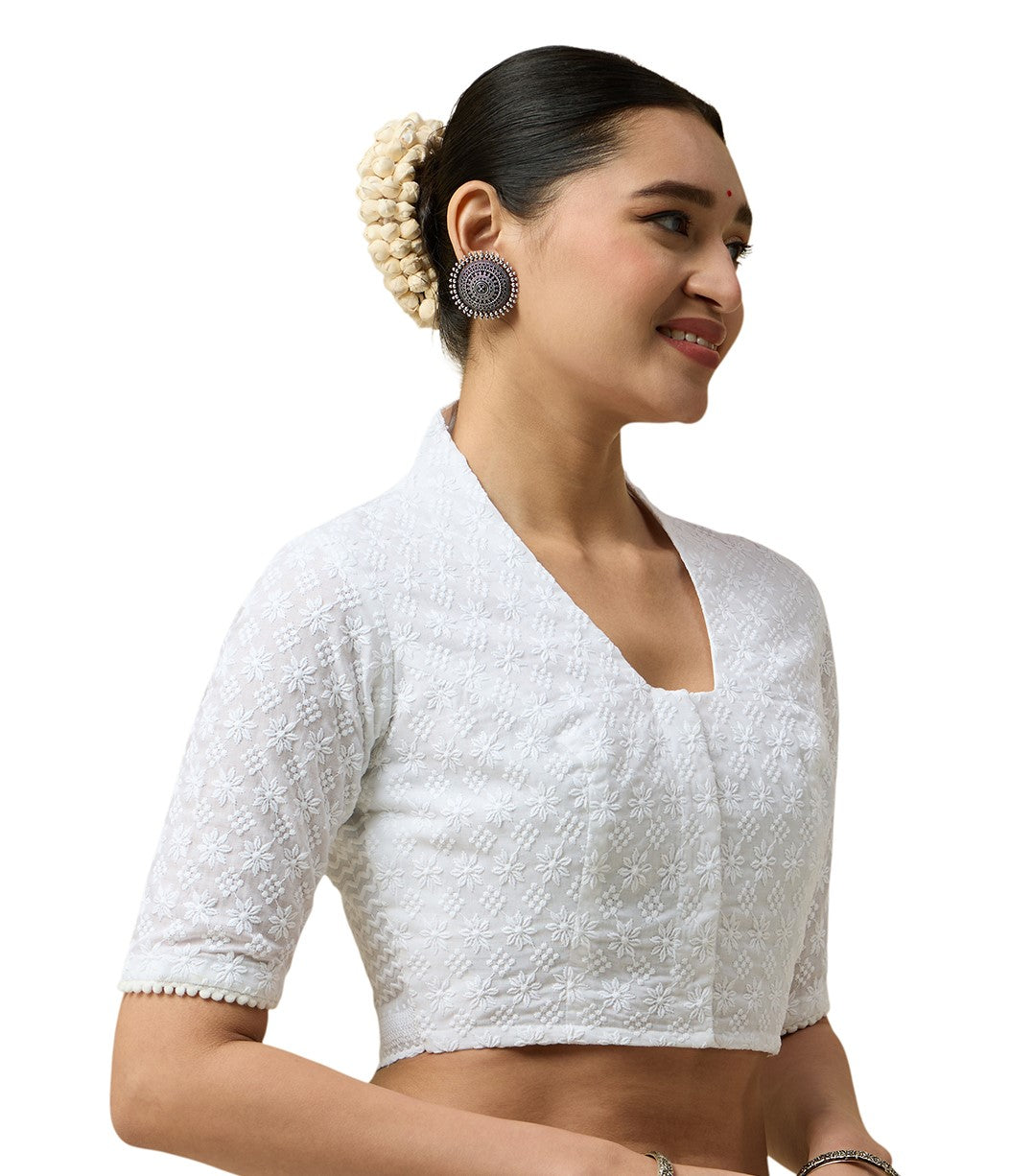 Women's White Chikankari Cotton Blouse (Design 2583)