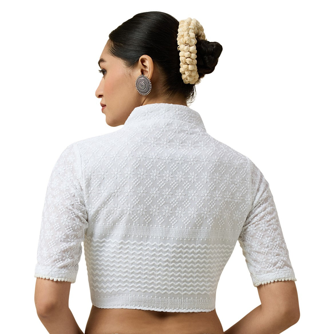 Women's White Chikankari Cotton Blouse (Design 2583)