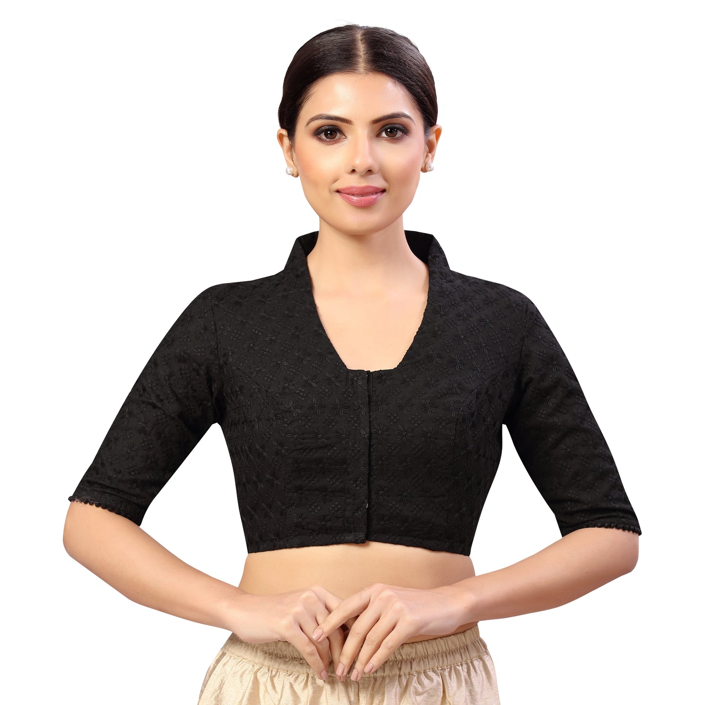 Women's Black Chikankari Cotton Blouse (Design 2583)