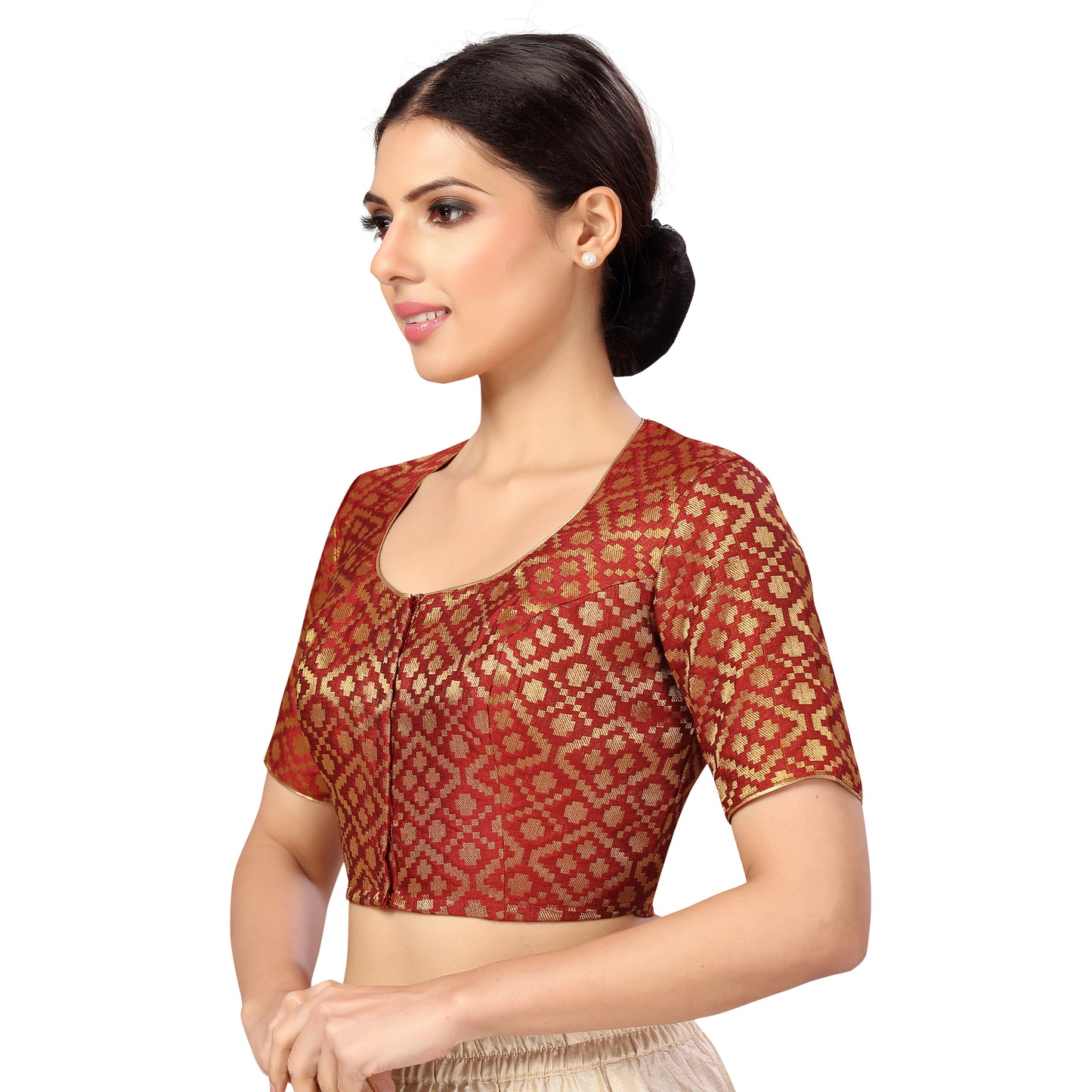 Women's Maroon Benaras Brocade Polyester Blouse (Design 2592)