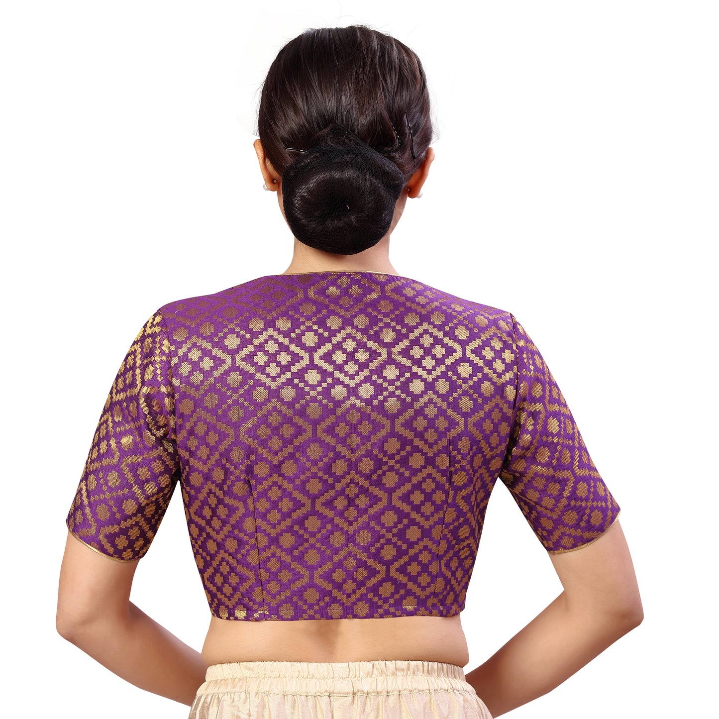 Women's Polester Short Sleeves Banaras Brocade Saree Blouse (2592 - Purple)