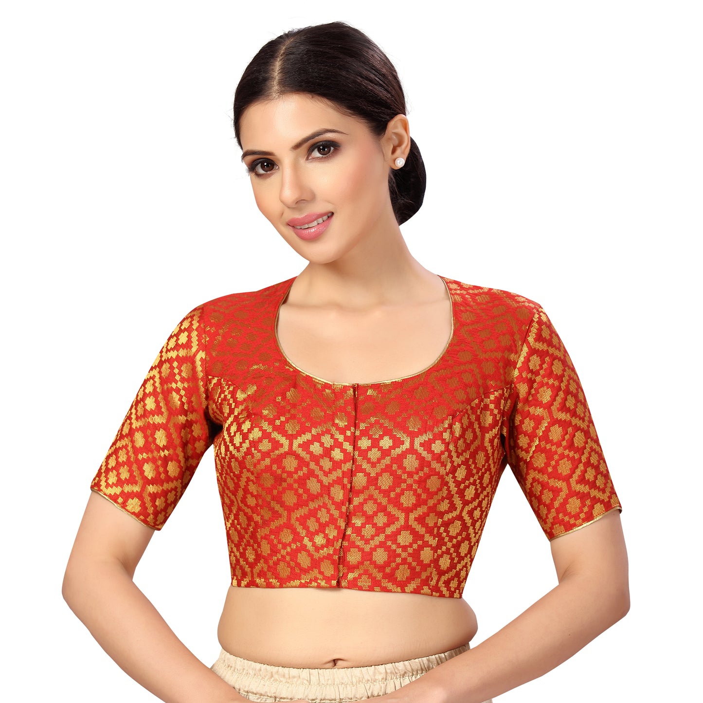 Women's Red Benaras Brocade Polyester Blouse (Design 2592)