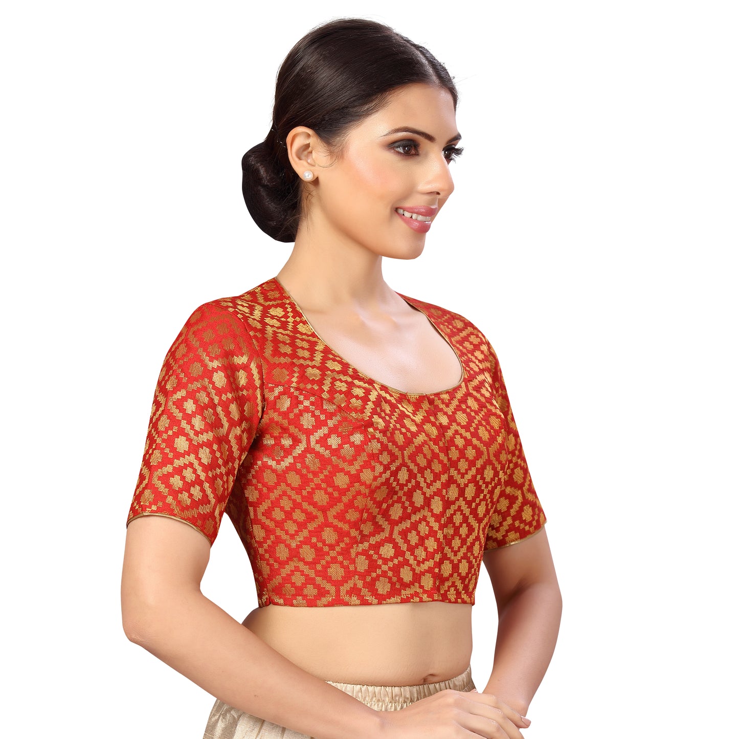 Women's Red Benaras Brocade Polyester Blouse (Design 2592)