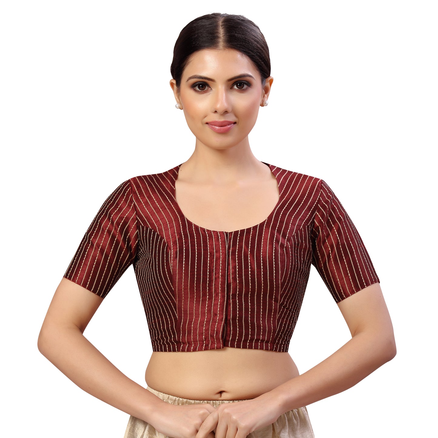 Women's Maroon Polyester Blouse with Beige Stripes (Design 2593)