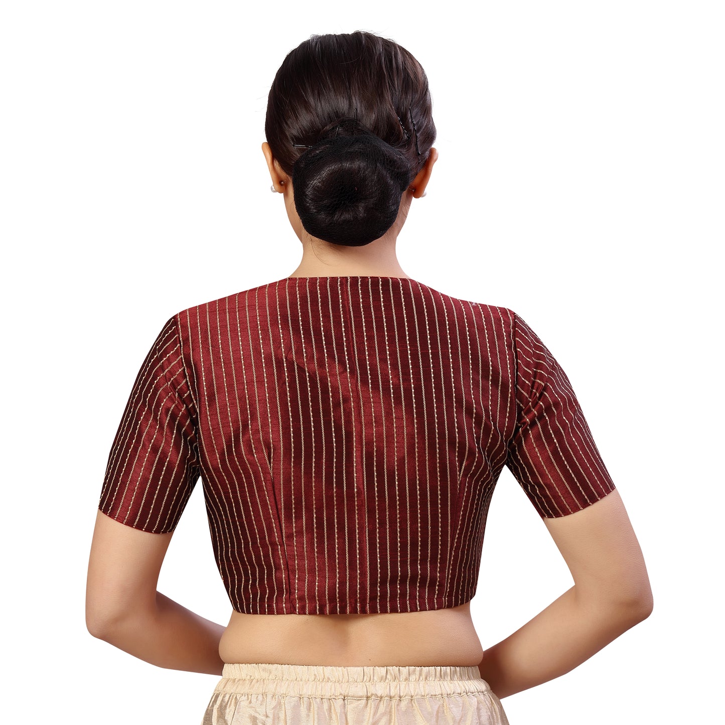 Women's Maroon Polyester Blouse with Beige Stripes (Design 2593)