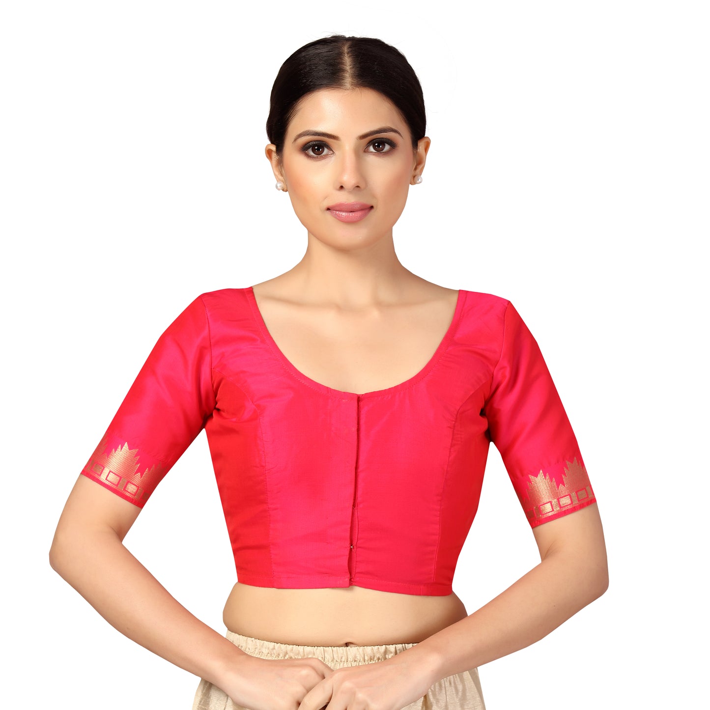 Women's Pink Silk Polyester Blouse with Kanjivaram Work (Design 2597)