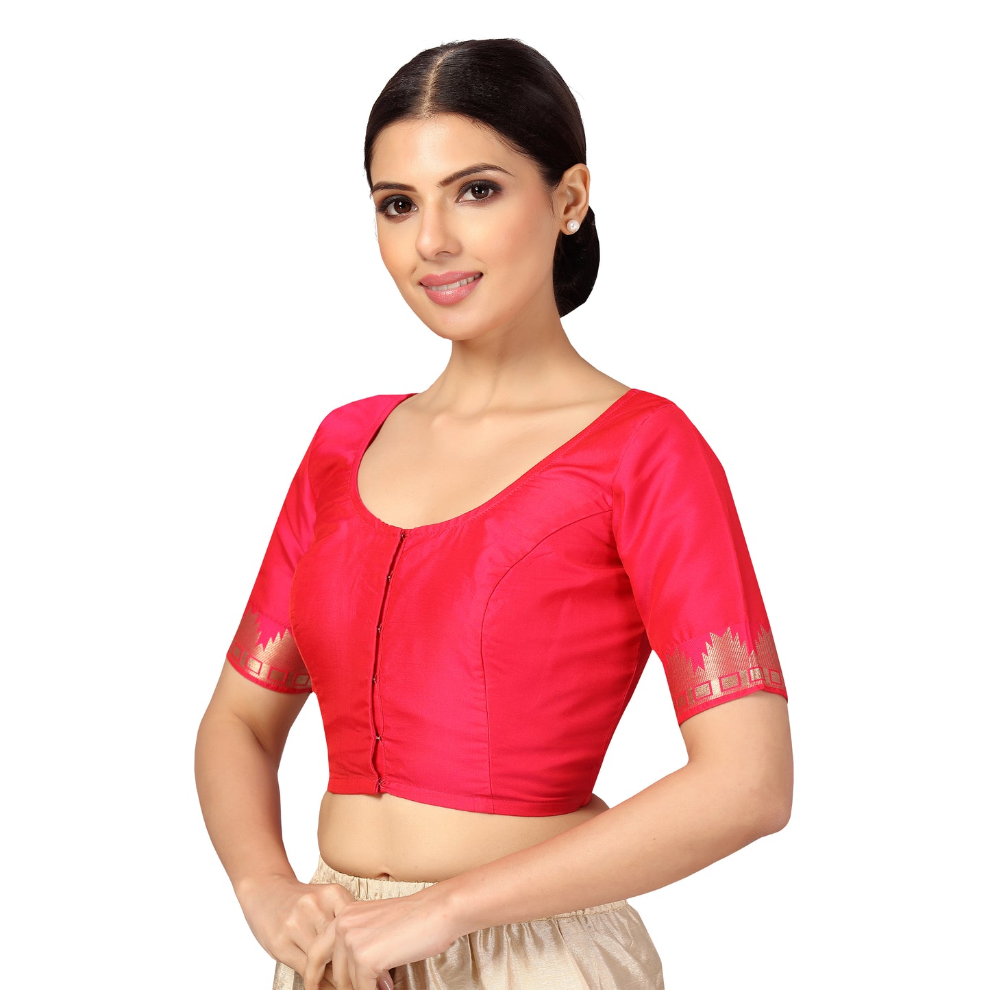 Women's Pink Silk Polyester Blouse with Kanjivaram Work (Design 2597)