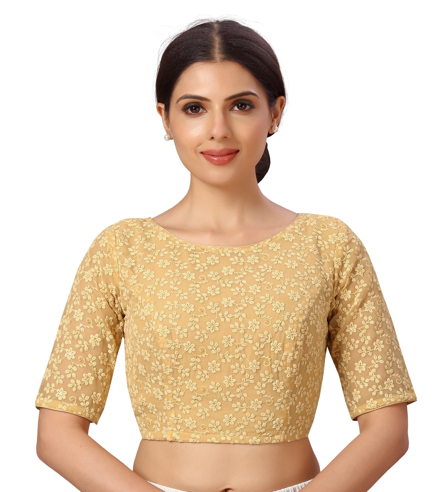 Women's Beige Chikankari Polyester Blouse (Design 2603)