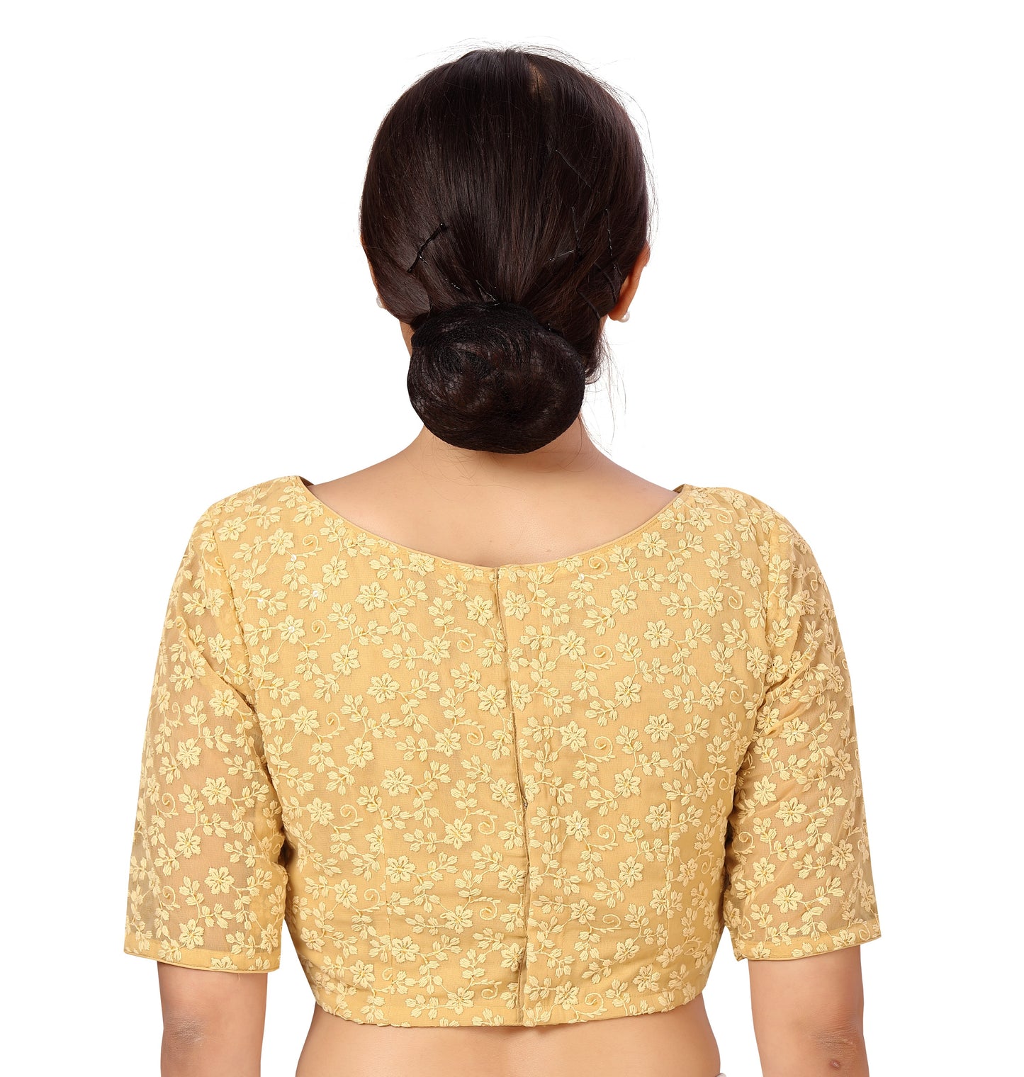 Women's Beige Chikankari Polyester Blouse (Design 2603)