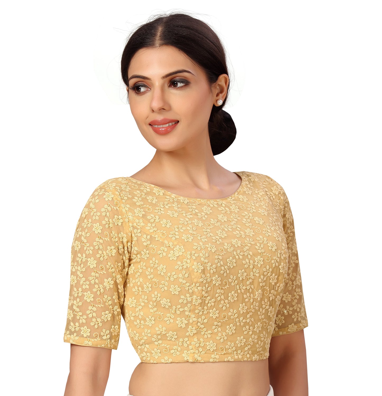 Women's Beige Chikankari Polyester Blouse (Design 2603)