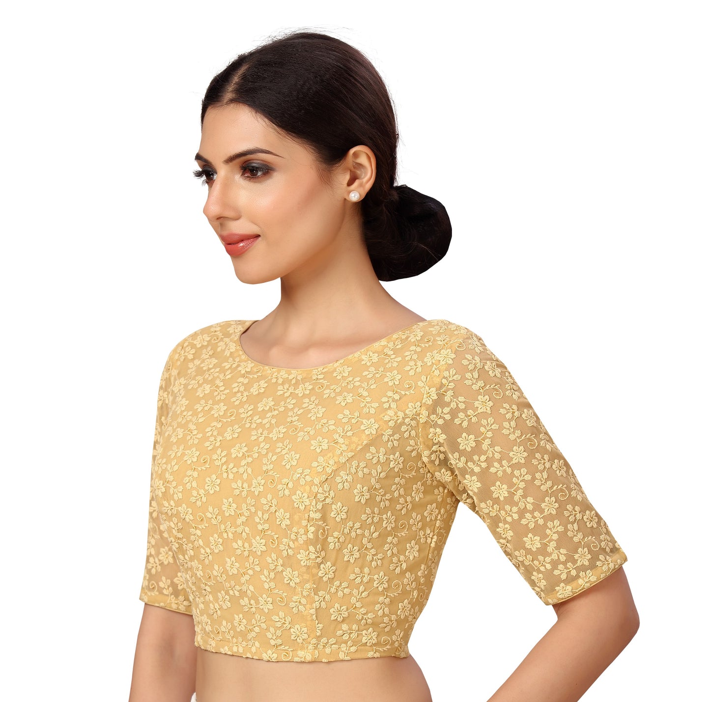 Women's Beige Chikankari Polyester Blouse (Design 2603)