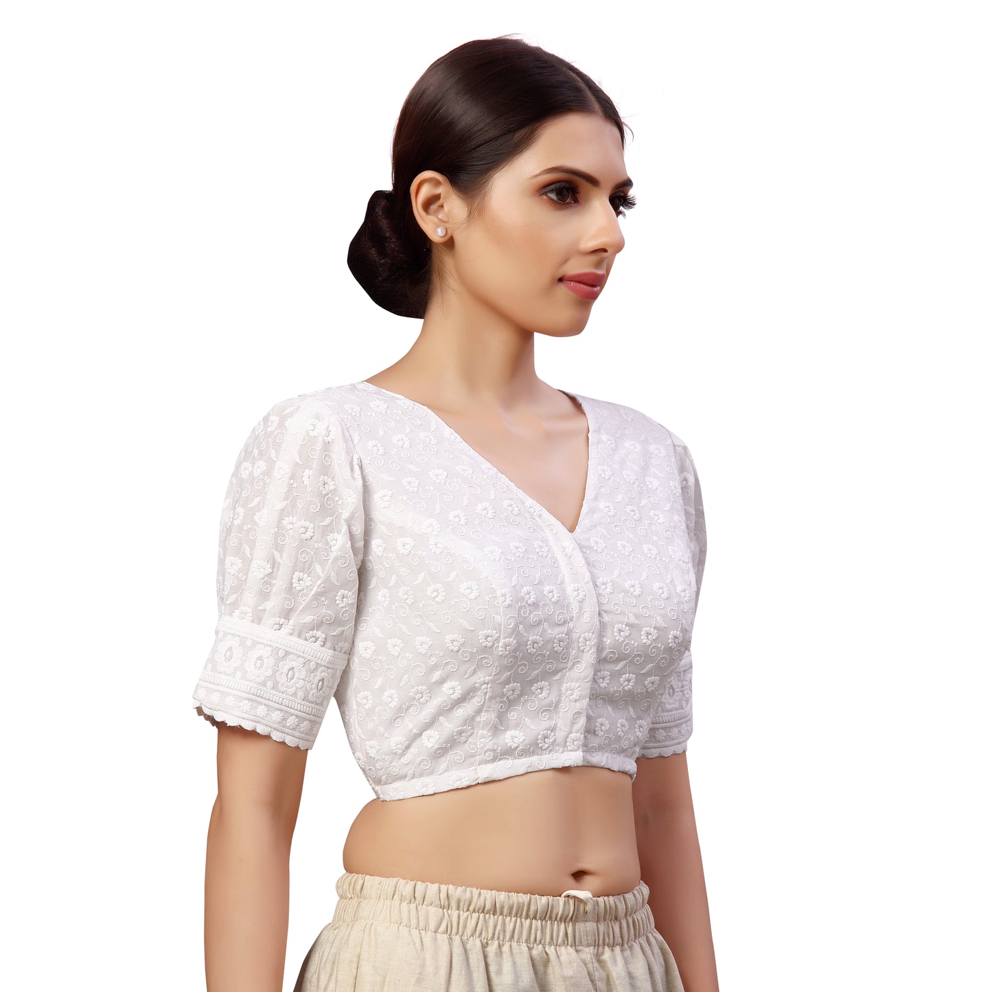 Women's White Chikankari Cotton Blouse (Design 2608)