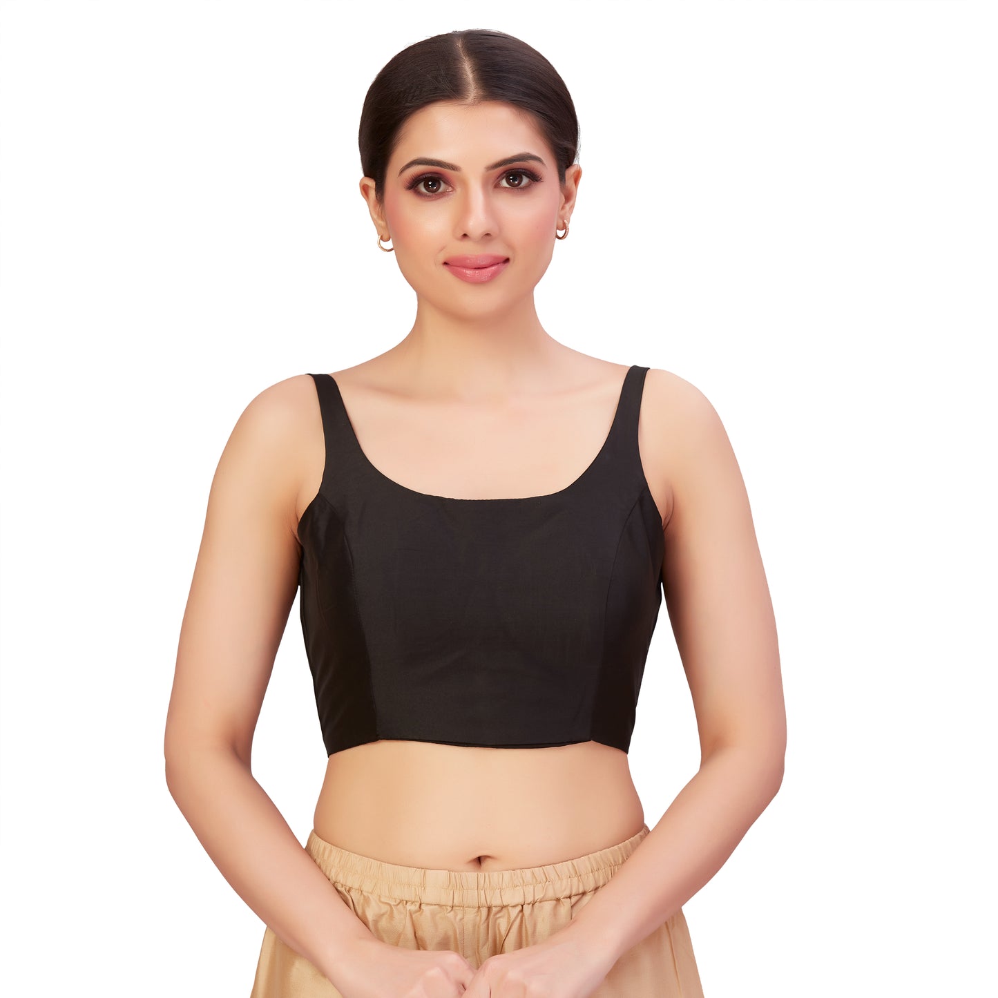 Women's Polyester Sleeveless Satin Padded Saree Blouse (2613 - Black)