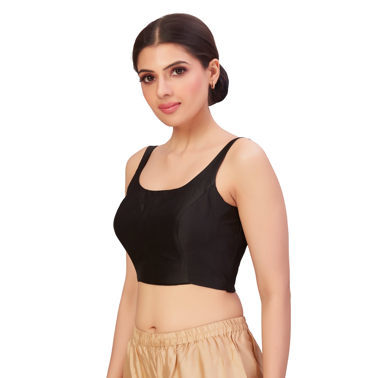 Women's Polyester Sleeveless Satin Padded Saree Blouse (2613 - Black)