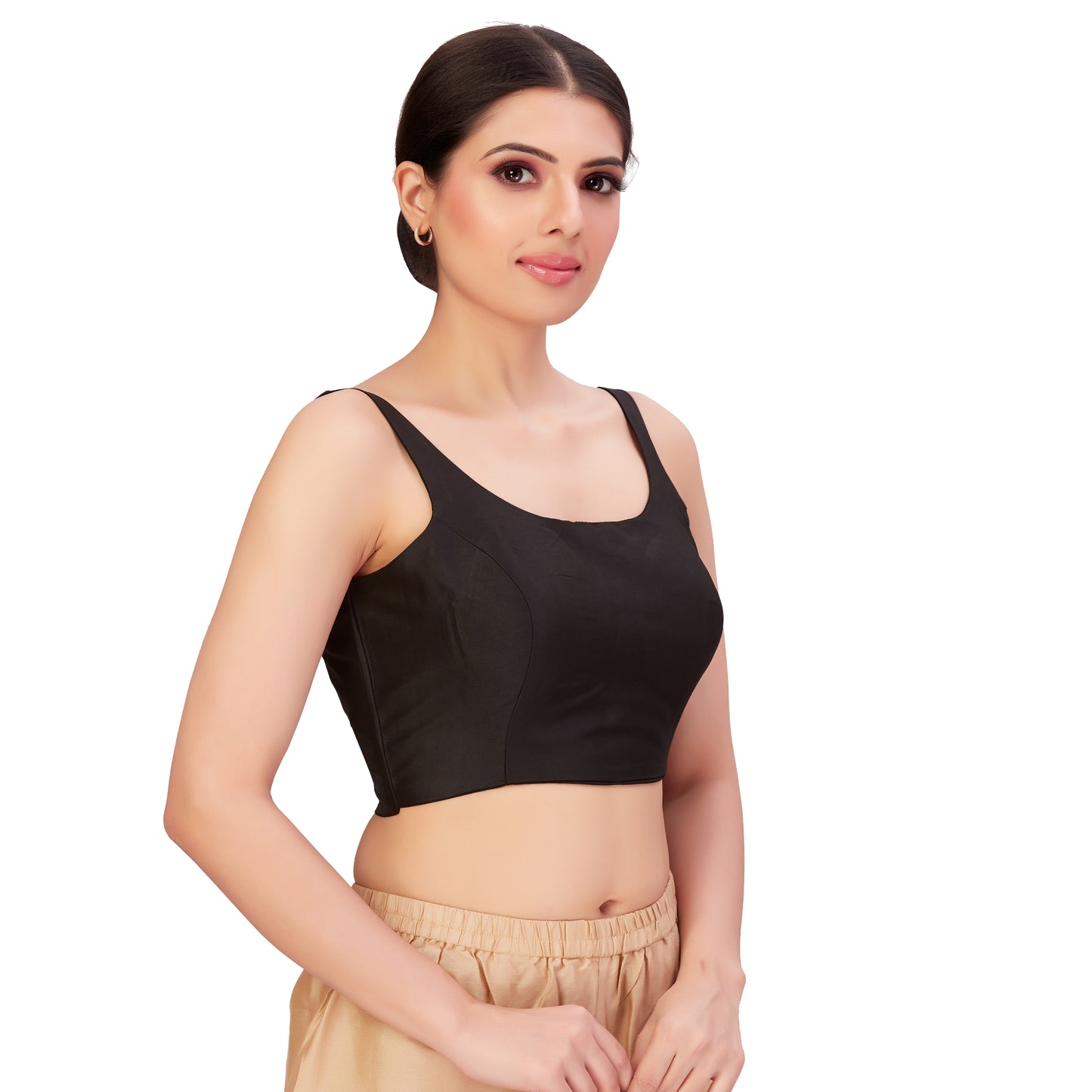 Women's Polyester Sleeveless Satin Padded Saree Blouse (2613 - Black)