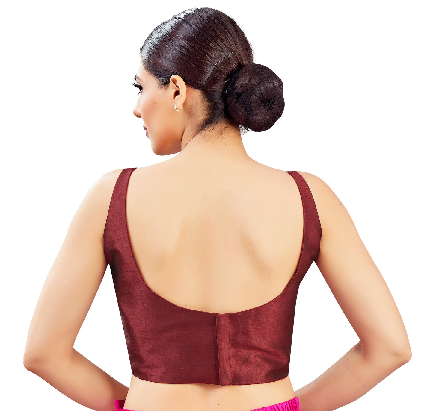 Women's Polyester Sleeveless Satin Padded Saree Blouse (2613 - Dark Maroon)