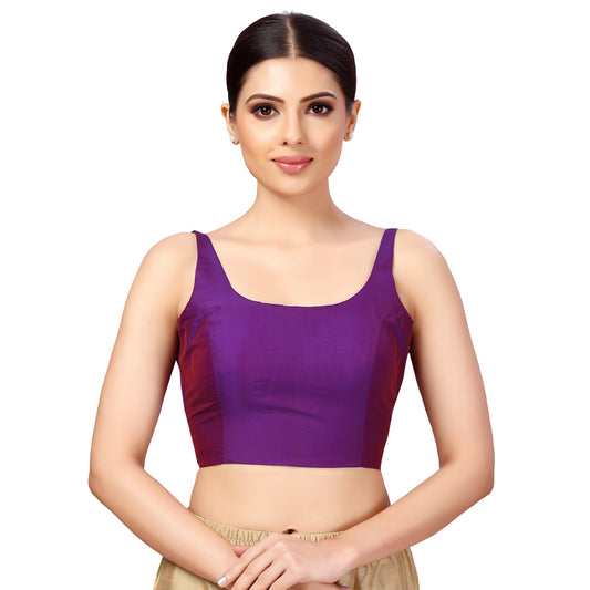 Women's Polyester Sleeveless Satin Padded Saree Blouse (2613 - Purple)