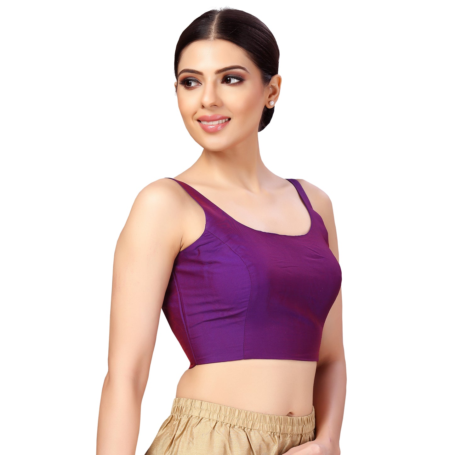 Women's Polyester Sleeveless Satin Padded Saree Blouse (2613 - Purple)