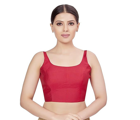 Women's Polyester Sleeveless Satin Padded Saree Blouse (2613 - Rani)