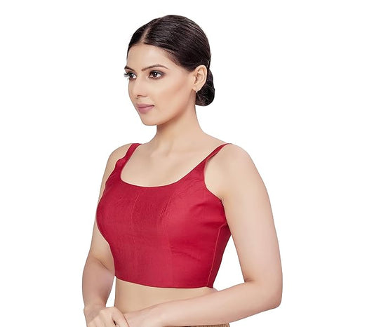 Women's Polyester Sleeveless Satin Padded Saree Blouse (2613 - Rani)