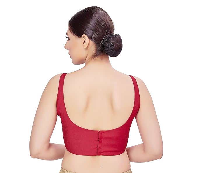 Women's Polyester Sleeveless Satin Padded Saree Blouse (2613 - Rani)
