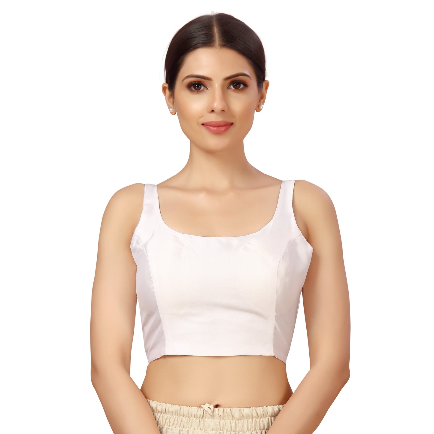 Women's Polyester Sleeveless Satin Padded Saree Blouse (2613 - White)