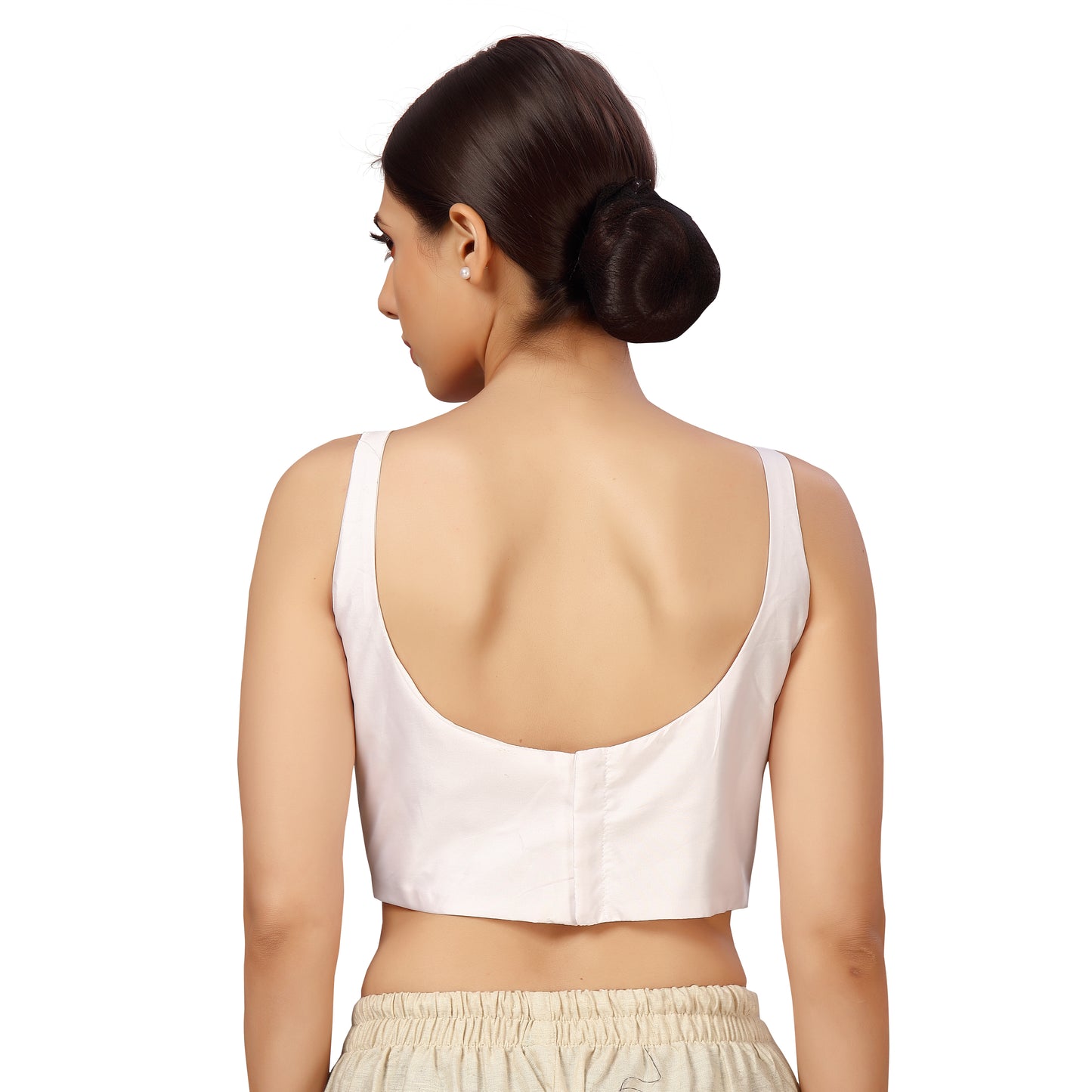 Women's Polyester Sleeveless Satin Padded Saree Blouse (2613 - White)