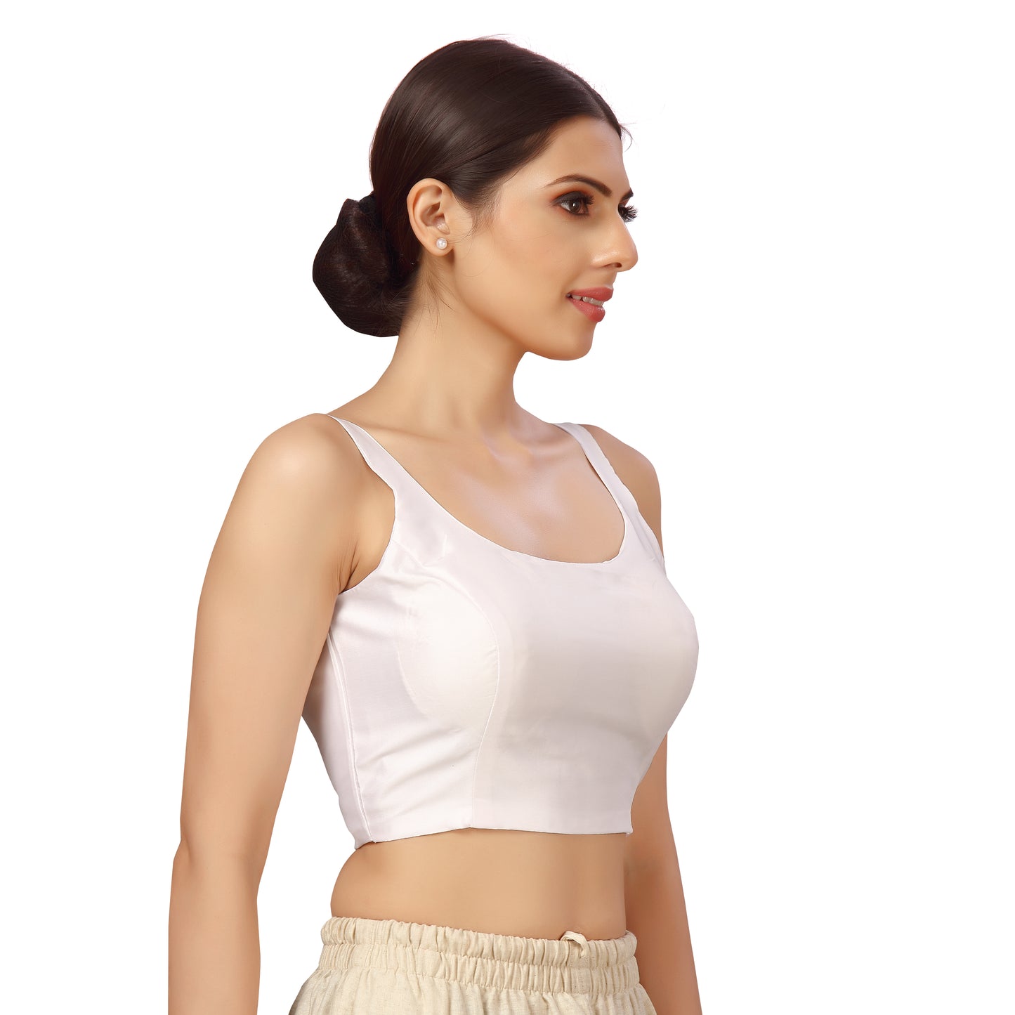 Women's Polyester Sleeveless Satin Padded Saree Blouse (2613 - White)