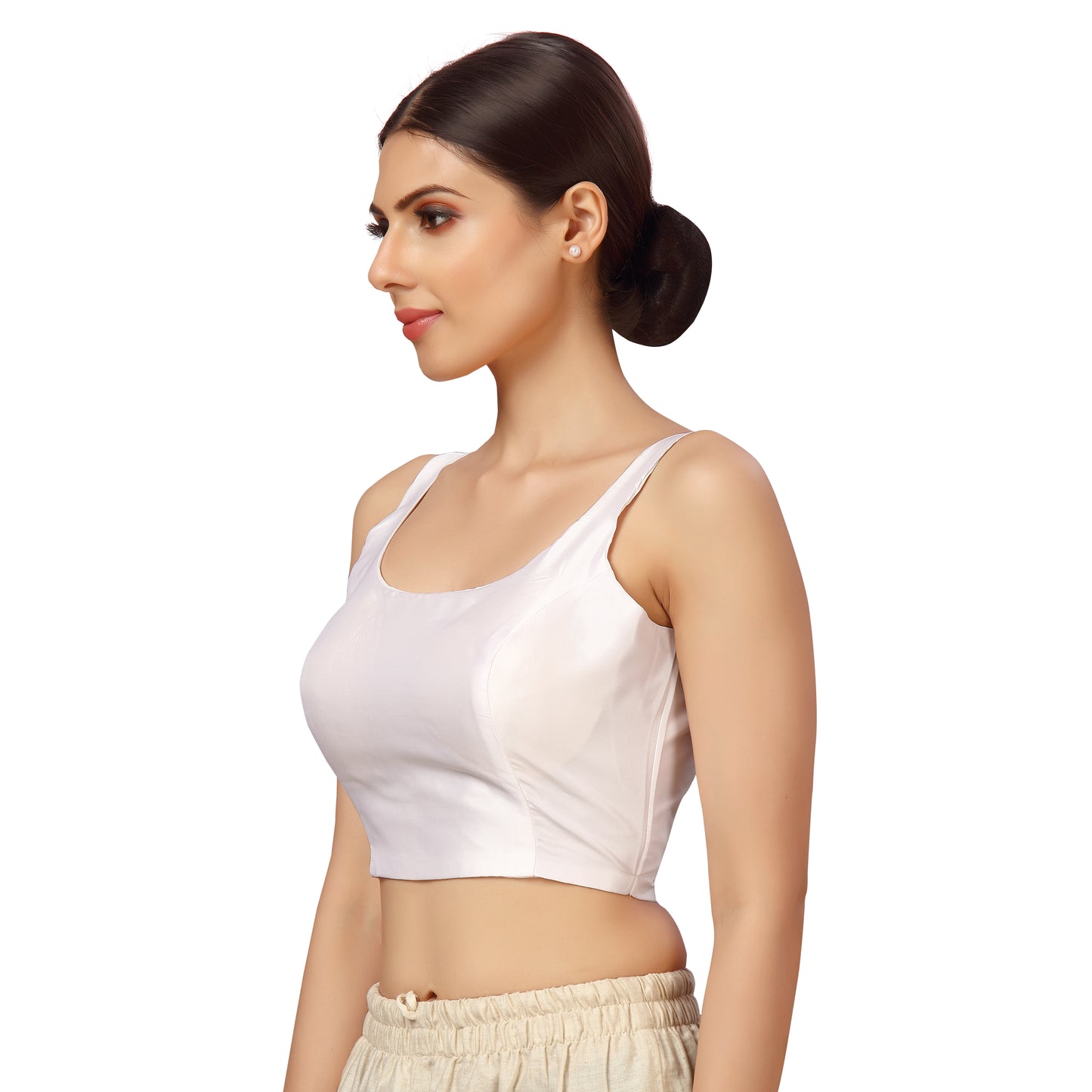 Women's Polyester Sleeveless Satin Padded Saree Blouse (2613 - White)