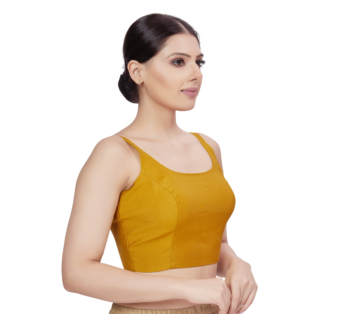 Women's Polyester Sleeveless Satin Padded Saree Blouse (2613 - Yellow)