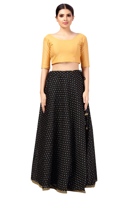 Women's Black Chanderi Silk Skirt (Design 2615)