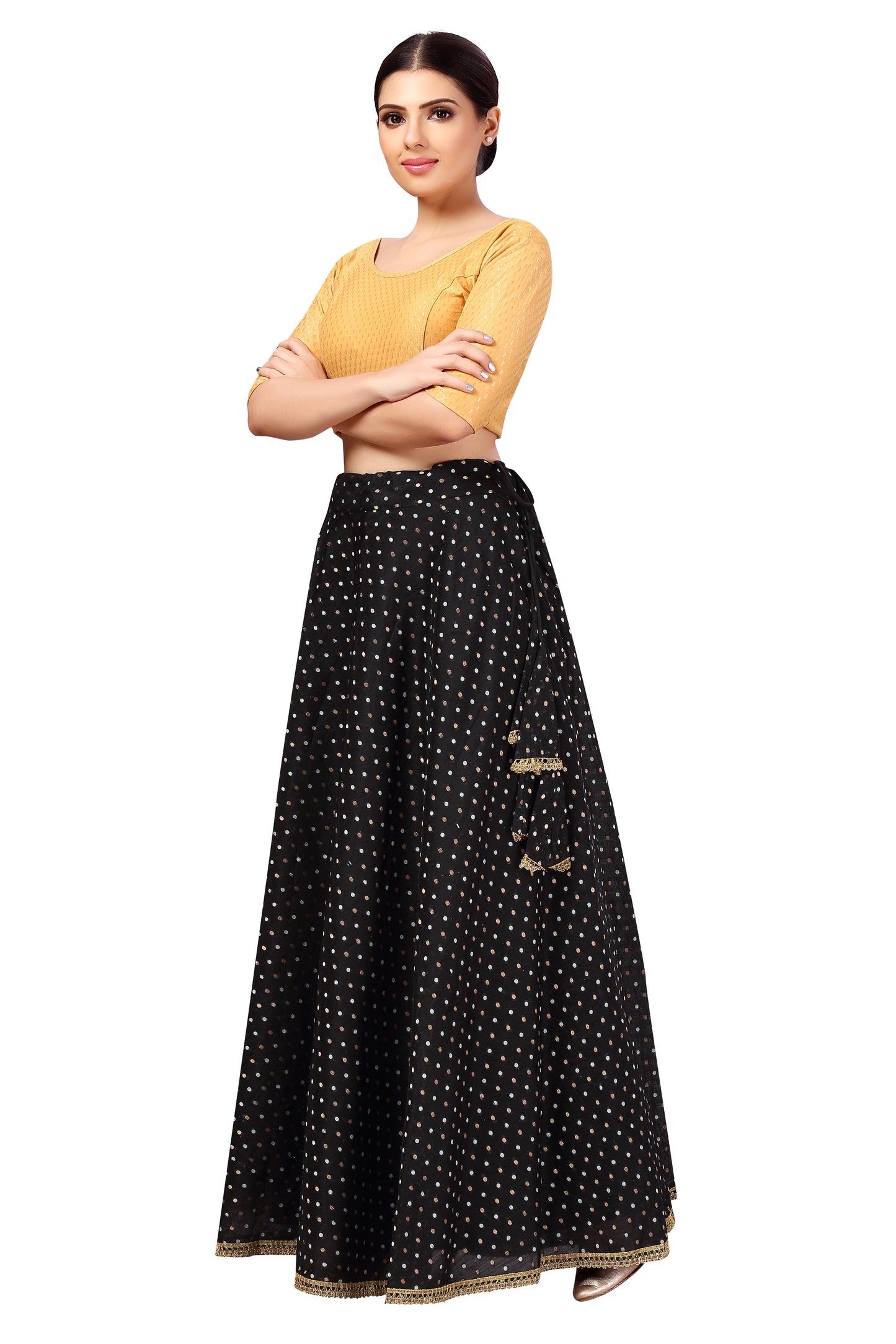 Women's Black Chanderi Silk Skirt (Design 2615)