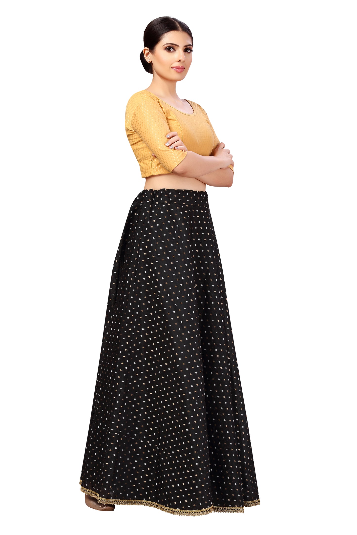 Women's Black Chanderi Silk Skirt (Design 2615)