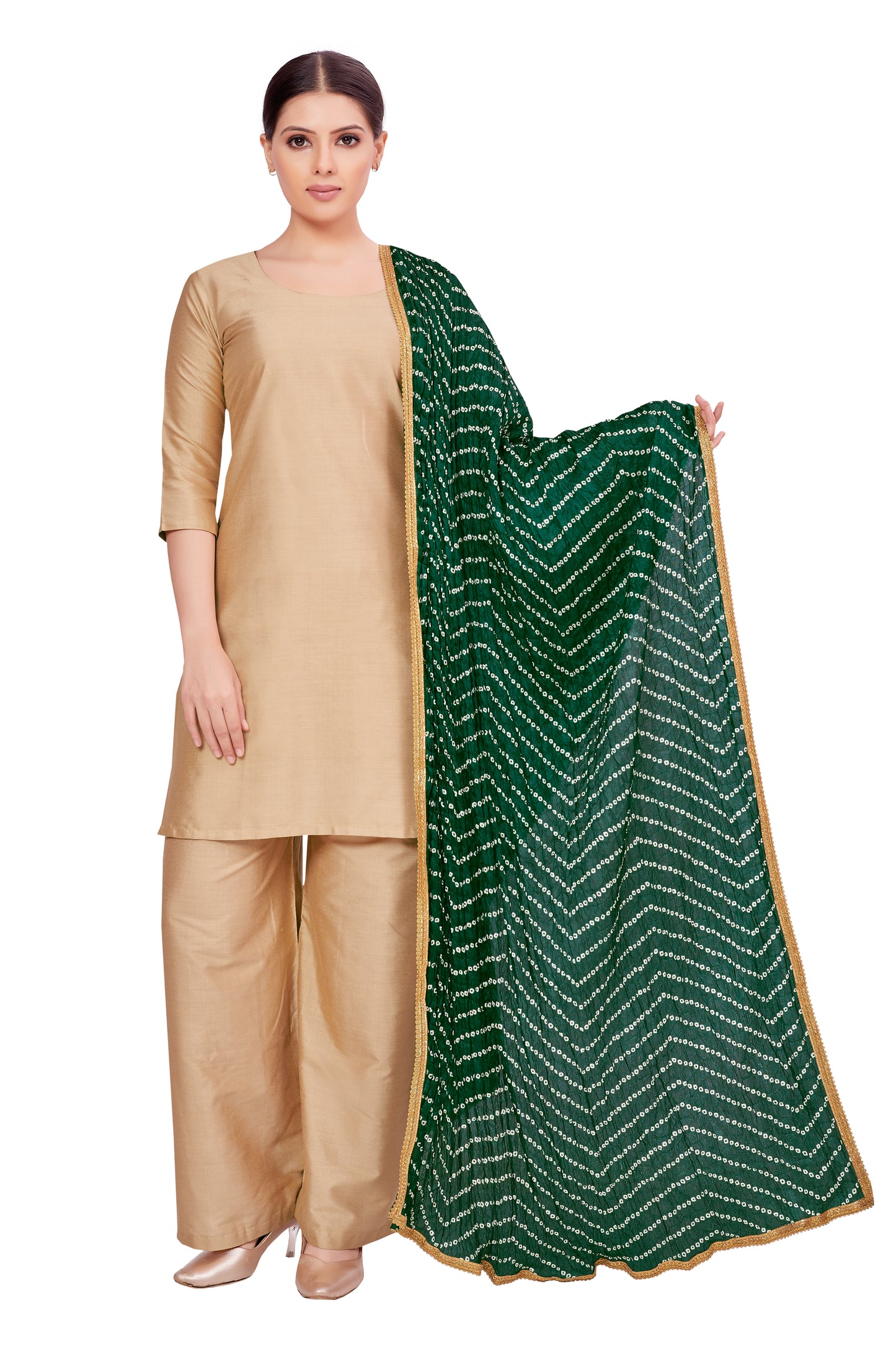 Women's Vegan Silk Bandhni Dupatta (42" X 2.5 Meters) (2618 - Green)