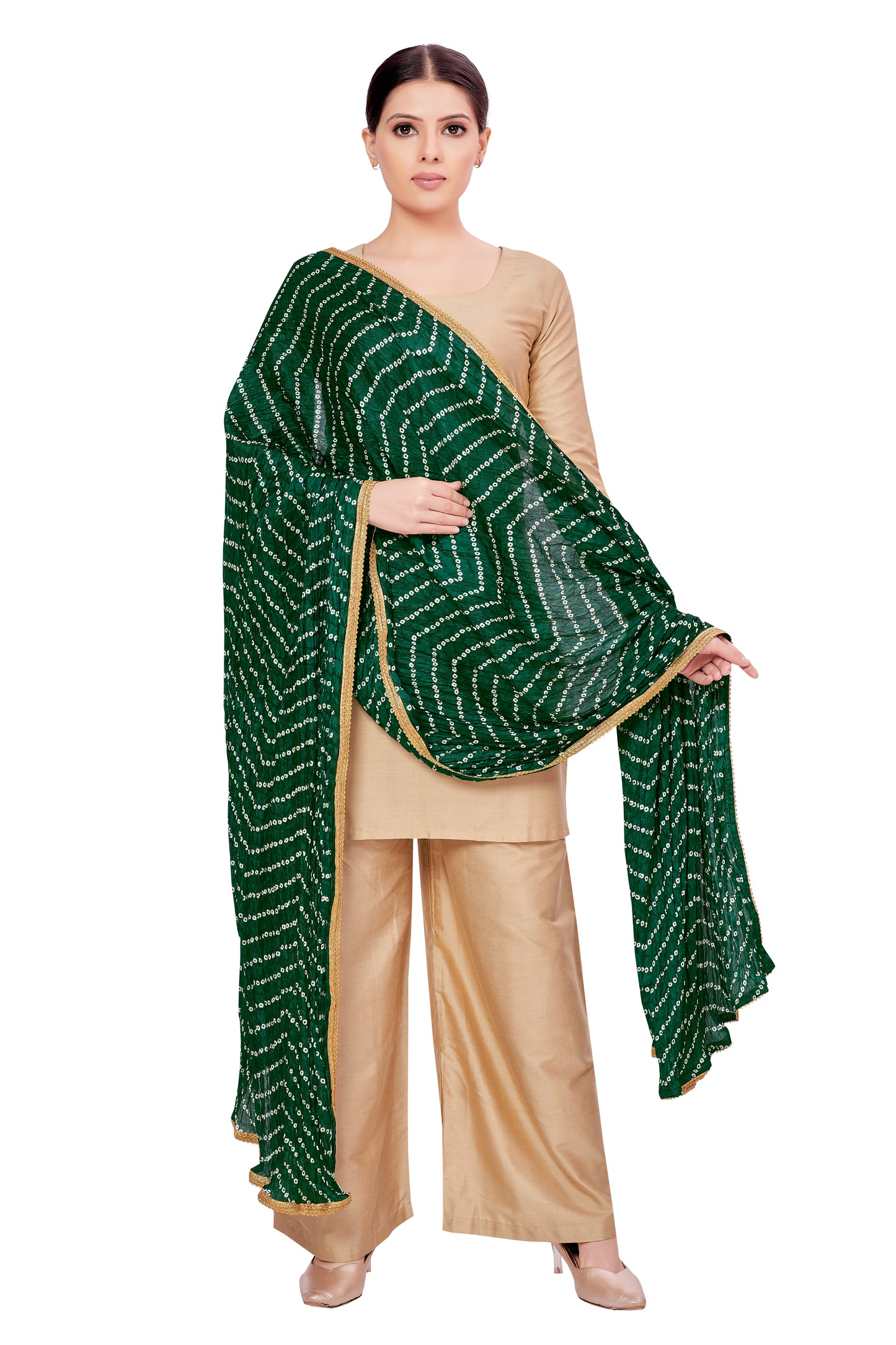 Women's Vegan Silk Bandhni Dupatta (42" X 2.5 Meters) (2618 - Green)