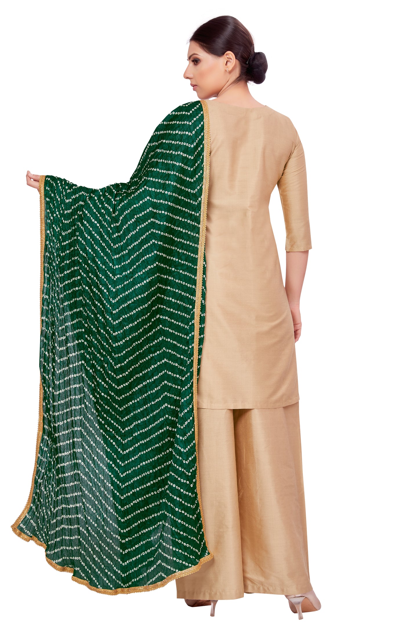 Women's Vegan Silk Bandhni Dupatta (42" X 2.5 Meters) (2618 - Green)