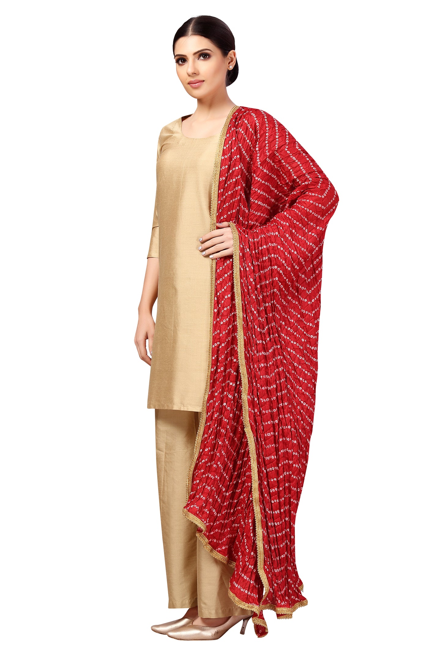 Women's Vegan Silk Bandhni Dupatta (42" X 2.5 Meters) (2618 - Maroon)